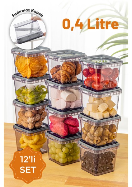 12LI 0,4 Litre Block Sızdırmaz Saklama Kabı Seti Antrasit