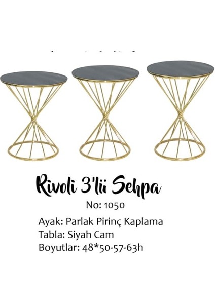 Brc Rivoli Zigon Model Metal Gold Renk Kaplama Düz Siyah Temper Cam El Yapım