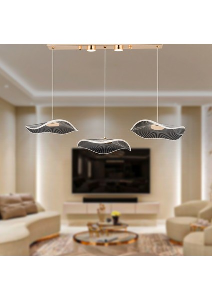Jolie 3'lü Sıralı 3 Renkli 26 Watt Gold Kristal Ledli Modern Oturma Odası Salon Sarkıt Avize