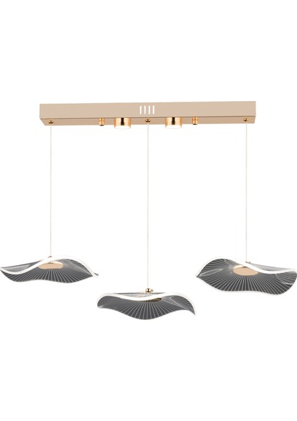 Jolie 3'lü Sıralı 3 Renkli 26 Watt Gold Kristal Ledli Modern Oturma Odası Salon Sarkıt Avize