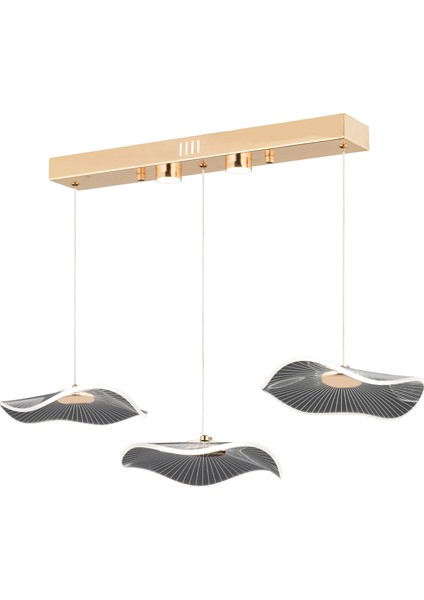 Jolie 3'lü Sıralı 3 Renkli 26 Watt Gold Kristal Ledli Modern Oturma Odası Salon Sarkıt Avize
