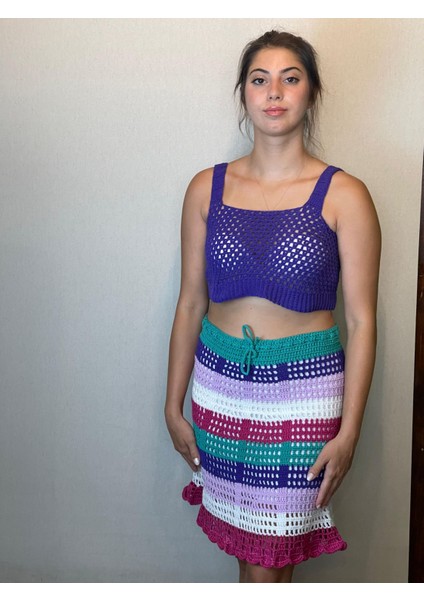 Özel Tasarım Etek Crop Takım El Örgüsü Triko Takım Kadın Giyim fiyatları