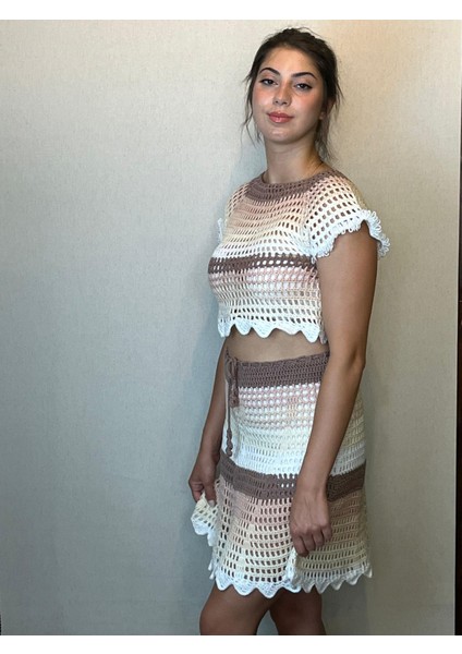 El Örgüsü Özel Tasarım Triko Etek Crop Takım Kadın Giyim Trend fiyatları