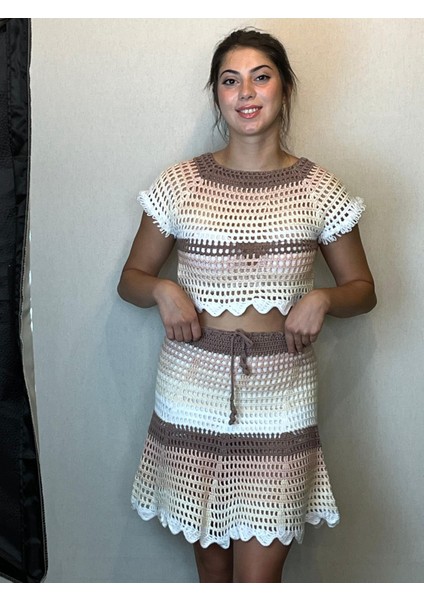 El Örgüsü Özel Tasarım Triko Etek Crop Takım Kadın Giyim Trend fırsatları