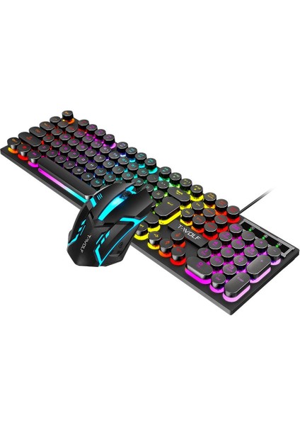 T-Wolf TF270 Rainbow Rgb Mekanik Hisli Gaming Klavye Mouse Seti Punk Keycap Ingilizce