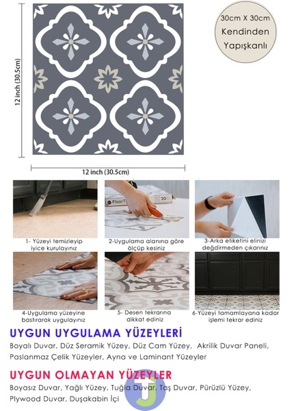 1Adet Kendinden Yapışkanlı Modern Tasarımlı Mutfak Banyo Zemin Duvar Kaplama Pvc Karo 30CM×30CM