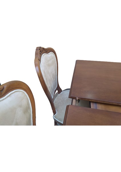 Masa-sandalye ST Klasik Model Kayın torna Aslan Parlak Ceviz ORTA Açıl El Yapım