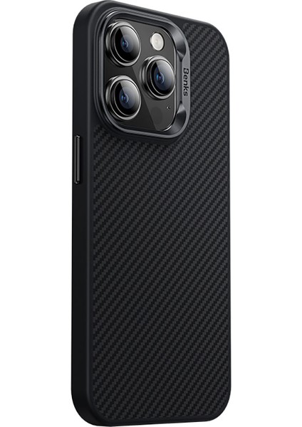 iPhone 15 Pro Uyumlu Kılıf Karbon Fiber Magsafe Şarj Özellikli Benks Hybrid Armorpro 600D Kevlar