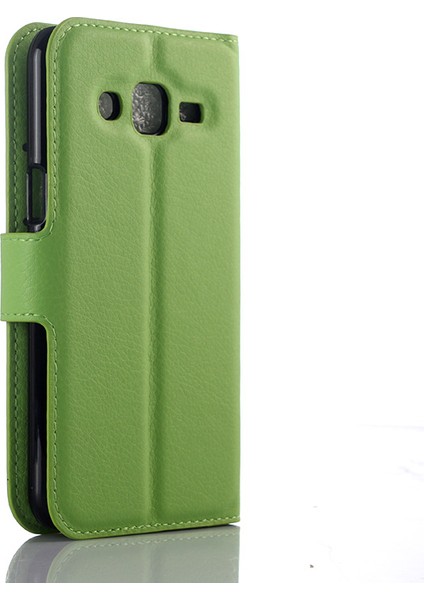 Samsung Galaxy J3/j3 (2016) Için Litchi Skin Deri Cüzdan Kılıf Kapağı Katlanabilir Stand Tasarım - Yeşil (Yurt Dışından)