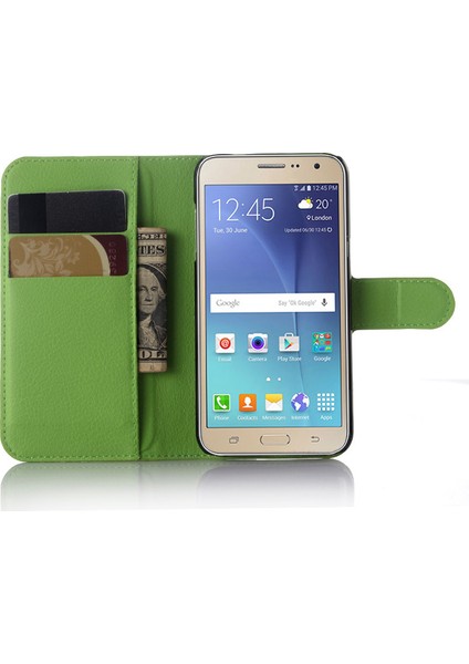 Samsung Galaxy J3/j3 (2016) Için Litchi Skin Deri Cüzdan Kılıf Kapağı Katlanabilir Stand Tasarım - Yeşil (Yurt Dışından)