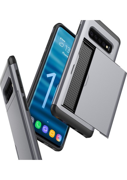 Samsung Galaxy S10 Slayt Kart Tutucu Hibrid Pc+Tpu Telefon Kılıfı - Gümüş (Yurt Dışından) fırsatları