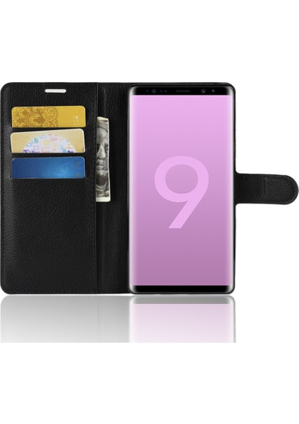 Samsung Galaxy Note 9 - Litchi Doku Cüzdan Stand Deri Telefon Kılıfı - Siyah (Yurt Dışından)