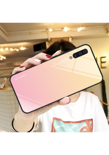 Samsung Galaxy A50/A50S/A30'LAR Için Gradyan Renk Cam+Tpu+Pc Telefon Kılıf Aksesuarı - Altın/pembe (Yurt Dışından)