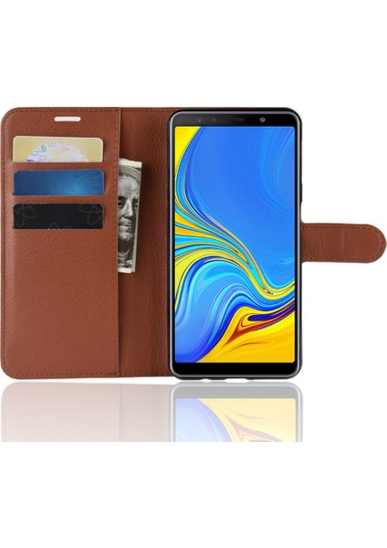 Seashell Digital Cüzdan Stand Tasarımı ile Samsung Galaxy A7 Için Litchi Skin Pu Deri Koruma Telefon Kabuğu - Kahverengi (Yurt Dışından)