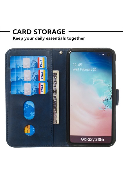 Samsung Galaxy S10E Için Fermuar Cep Manyetik Deri Cüzdan Kılıfı - Mavi (Yurt Dışından)