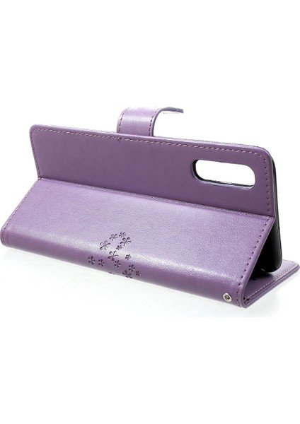 Samsung Galaxy A70 Baskı Ağacı Baykuş Deri Cüzdan Stand Mobil Kapak - Light Purple (Yurt Dışından) fırsatları