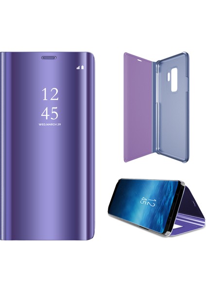 Samsung Galaxy S9 G960 Kaplamalı Ayna Yüzey Bilgileri Görüntüleme Deri Akıllı Kabuk - Mor (Yurt Dışından)