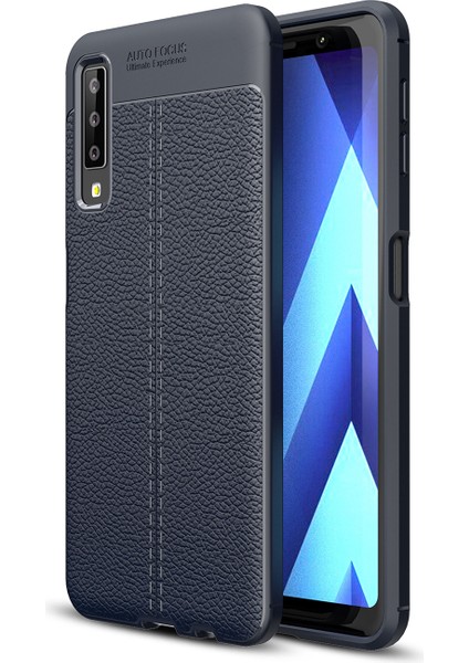 Samsung Galaxy A7 Için Litchi Grain Yumuşak Tpu Arka Kapak Koruyucusu - Koyu Mavi (Yurt Dışından)