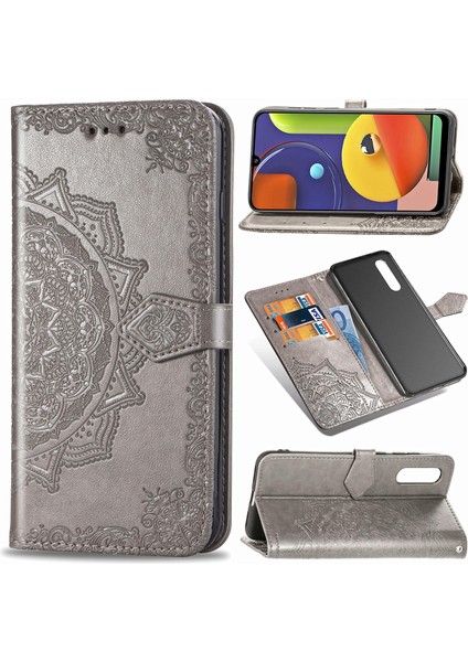 Samsung Galaxy A50S/A50/A30'LAR Için Kabartmalı Mandala Çiçek Cüzdan Stand Deri Kılıf (Yurt Dışından)