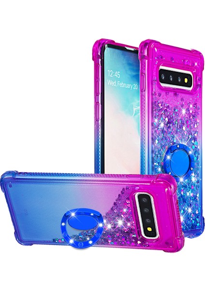 Samsung Galaxy S10 4g Için Ring Kickstand Moda Gradyan ve Dayanıklı Tpu Telefon Kılıf Kabuğu - Mor/mavi (Yurt Dışından)