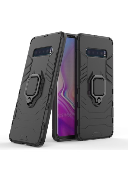 Samsung Galaxy S10 Plus Için Parmak Yüzük Kickstand Pc+Tpu Hibrit Kılıf - Siyah (Yurt Dışından)