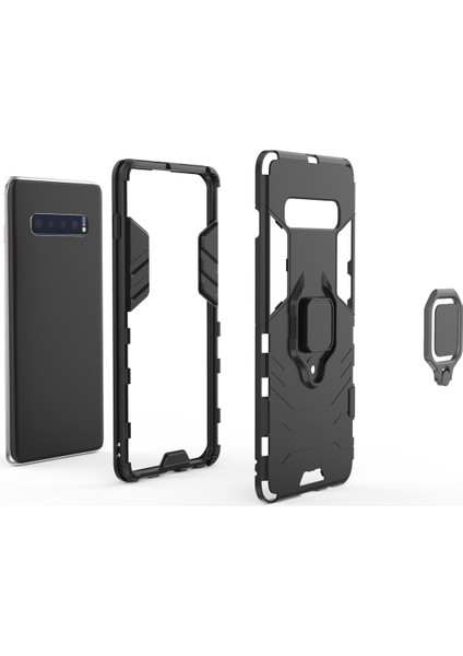 Samsung Galaxy S10 Plus Için Parmak Yüzük Kickstand Pc+Tpu Hibrit Kılıf - Siyah (Yurt Dışından) fırsatları