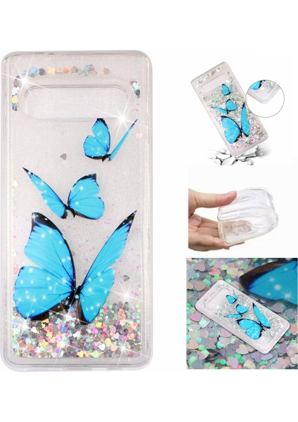 Samsung Galaxy S10 Için Dinamik Glitter Powder Pulinler Desenli Tpu Geri Kılıf - Blue (Yurt Dışından)