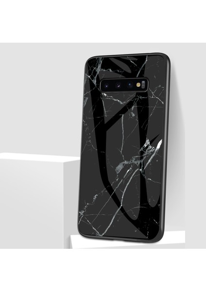 Samsung Galaxy S10 5g Için Mermer Desen Temperli Cam Geri Telefon Hibrit Kılıf Kabuğu - Siyah (Yurt Dışından)