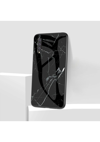 Samsung Galaxy A50/A50S/A30'LAR Için Mermer Tahıl Deseni Temperli Cam Pc+Tpu Telefon Kabuğu - Siyah (Yurt Dışından)