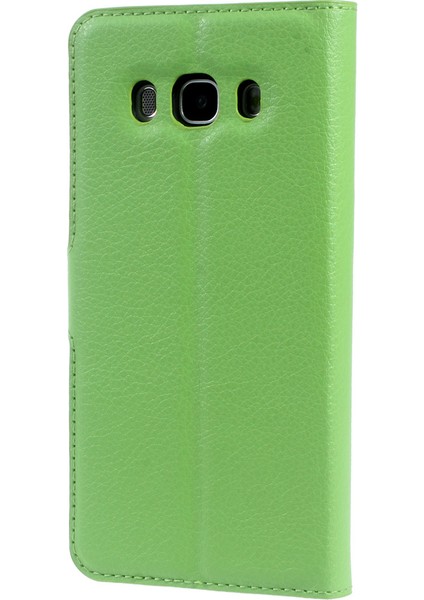 Samsung Galaxy Için Litchi Tahıl Cüzdan Deri Koruyucu Kapak J5 (2016) Ayarlanabilir Standlı J510 - Yeşil (Yurt Dışından)