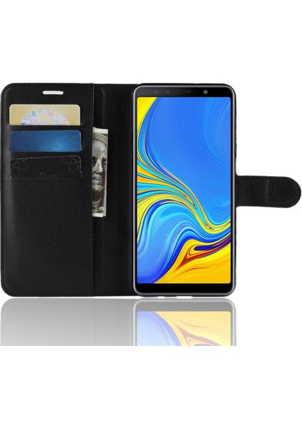 Seashell Digital Samsung Galaxy A7 Için Litchi Skin Pu Deri Koruma Telefon Kabuğu Cüzdan Stand Tasarımı - Siyah (Yurt Dışından)