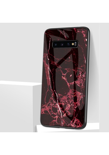 Samsung Galaxy S10 5g Için Mermer Desen Temperli Cam Hibrit Kılıf Kabuğu - Kırmızı (Yurt Dışından)