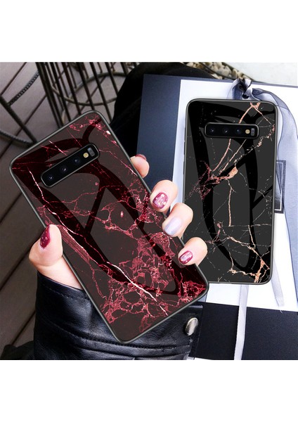 Samsung Galaxy S10 5g Için Mermer Desen Temperli Cam Hibrit Kılıf Kabuğu - Kırmızı (Yurt Dışından) modelleri