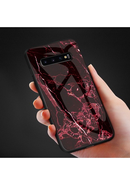 Samsung Galaxy S10 5g Için Mermer Desen Temperli Cam Hibrit Kılıf Kabuğu - Kırmızı (Yurt Dışından) fırsatları