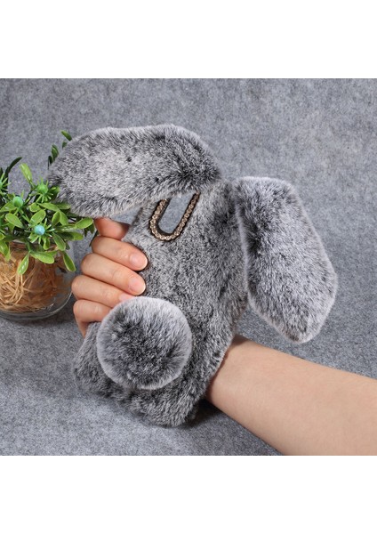 Samsung Galaxy A50/A50S/A30S Tavşan Şekli Kabarık Kürk Kaplı Rhinestone Tpu Mobil Kabuk - Koyu Gri (Yurt Dışından) fırsatları