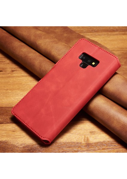 Samsung Galaxy Note9 Sm -N960 Için Retro Style Deri Cüzdan Stand Kılıfı - Kırmızı (Yurt Dışından) modelleri