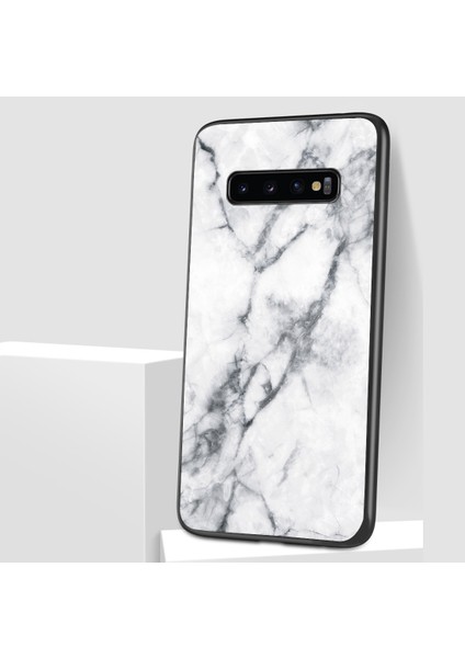 Mermer Desen Temperli Cam Arka Telefon Hibrit Kasa Kabuğu Samsung Galaxy S10 5g - Beyaz (Yurt Dışından)