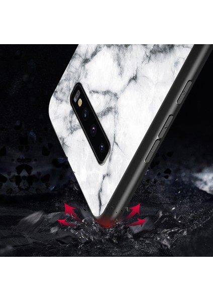 Mermer Desen Temperli Cam Arka Telefon Hibrit Kasa Kabuğu Samsung Galaxy S10 5g - Beyaz (Yurt Dışından) modelleri