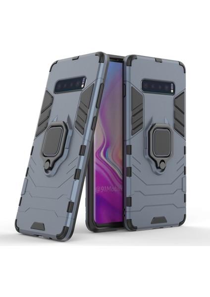 Samsung Galaxy S10 Plus Için Parmak Yüzük Kickstand Pc+Tpu Hibrid Telefon Kapağı - Koyu Mavi (Yurt Dışından)