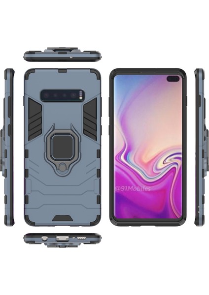 Samsung Galaxy S10 Plus Için Parmak Yüzük Kickstand Pc+Tpu Hibrid Telefon Kapağı - Koyu Mavi (Yurt Dışından) fiyatları
