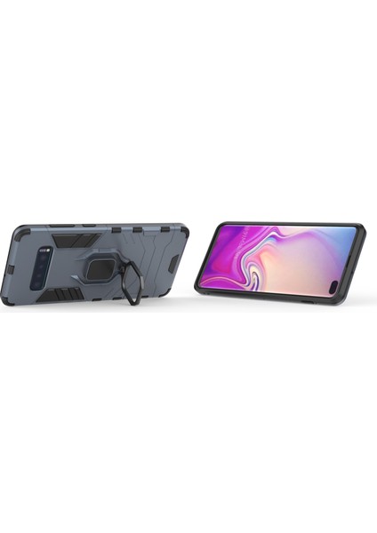 Samsung Galaxy S10 Plus Için Parmak Yüzük Kickstand Pc+Tpu Hibrid Telefon Kapağı - Koyu Mavi (Yurt Dışından) modelleri