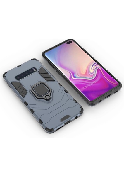 Samsung Galaxy S10 Plus Için Parmak Yüzük Kickstand Pc+Tpu Hibrid Telefon Kapağı - Koyu Mavi (Yurt Dışından) fırsatları