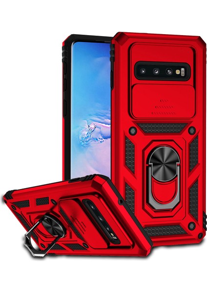 Samsung Galaxy S10 4g Için Metal Ring Kickstand Anti -Drop Kılıfı, Slayt Kamera Koruma Pc+Tpu Hibrid Telefon Kapağı - Kırmızı (Yurt Dışından)