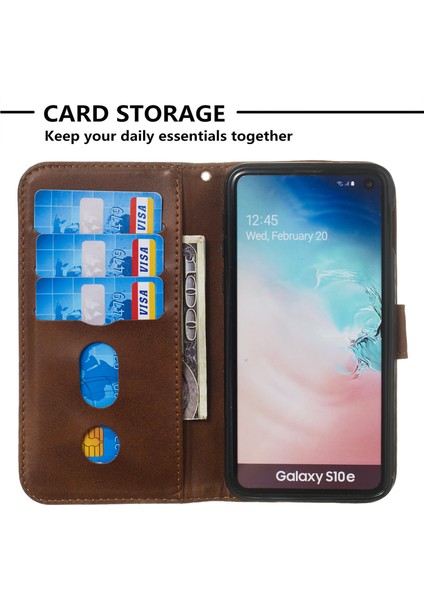 Samsung Galaxy S10E Için Fermuar Cep Manyetik Deri Cüzdan Kılıfı - Kahverengi (Yurt Dışından)