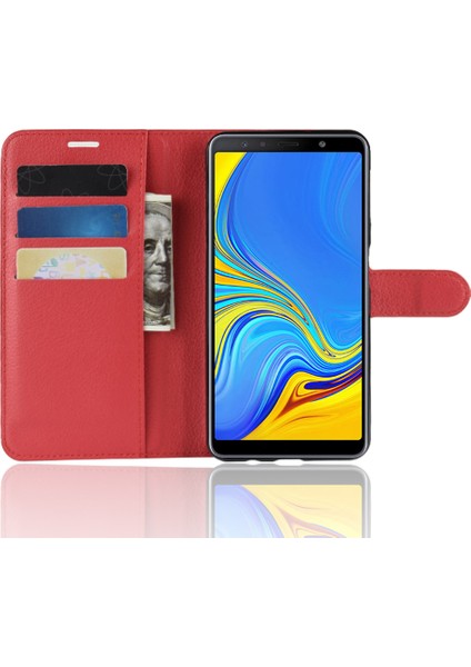 Samsung Galaxy A7 Için Litchi Skin Pu Deri Koruma Telefon Kabuğu Cüzdan Stand Tasarımı - Kırmızı (Yurt Dışından)