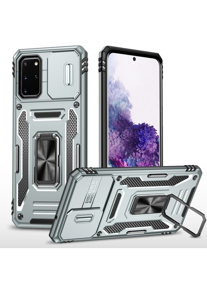 Samsung Galaxy S20 Plus 4g/5g Pc+Tpu Anti-Drop Anti-Drop Telefon Kasası Kickstand Slayt Kameralı Kamera Koruyucu Grey (Yurt Dışından)