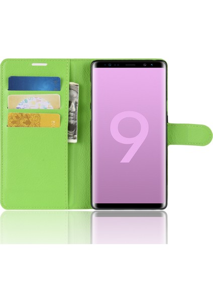 Litchi Doku Cüzdan Stand Samsung Galaxy Note 9 - Yeşil (Yurt Dışından)