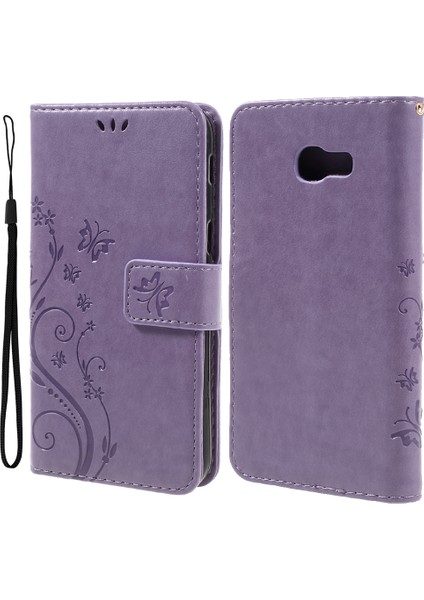 Kelebek Çiçekler Samsung Galaxy A5 Için Kart Yuvaları ile Deri Stand Kapağı - Light Mor (Yurt Dışından)
