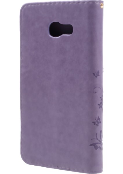 Kelebek Çiçekler Samsung Galaxy A5 Için Kart Yuvaları ile Deri Stand Kapağı - Light Mor (Yurt Dışından)