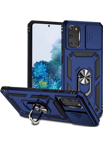 Samsung Galaxy S20 Için Plus 4g/5g Sert Pc+Metal Ring Kickstand ve Slayt Kamera Koruma-Mavisi ile Yumuşak Tpu Telefon Kılıfı (Yurt Dışından)